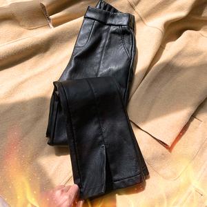 开叉九分皮裤