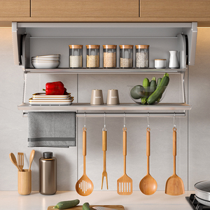 厨房下拉式吊柜调味料架上下升降拉篮橱柜收纳碗碟备菜柜下置物架