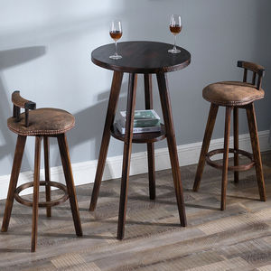 实木吧台桌椅组合美式复古高脚椅子家用咖啡台桌椅客厅户外高脚桌