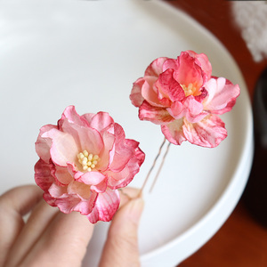 原创唐风诃子裙花朵掩鬓发饰汉服古装发簪u钗头饰古风绢花簪子