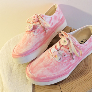 徐小诺手绘涂鸦粉红色帆布鞋女甜美百搭学生日系可爱小众原创鞋子