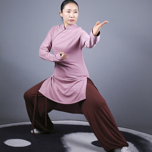 马蕾太极拳服新款夏季武术套装休闲禅修红色亲肤运动棉旗袍中国风