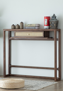 黑胡桃木玄关桌子靠墙简约现代条案窄条几小户型供桌案台超窄日式