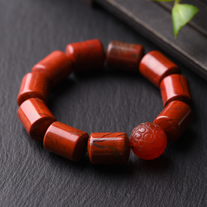 天然玉石红碧石战国红南红桶珠手链手串老玛瑙雕花圆珠转运珠包邮