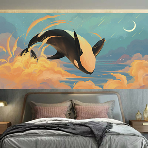 唯美治愈系鲸鱼背景布挂布ins床头卧室装饰墙布宿舍直播改造挂毯