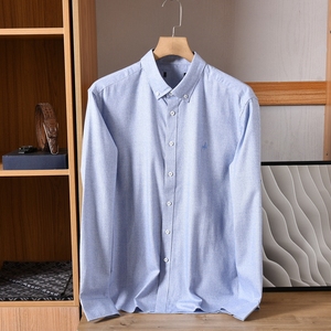 柔软细腻德绒面料长袖衬衫男士商务通勤文艺清新浅蓝净色剪标衬衣