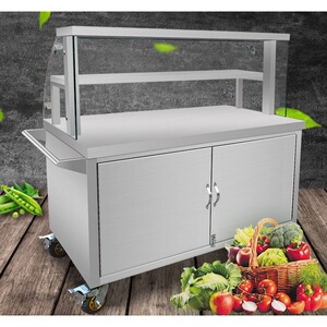 不锈钢手推外卖玻璃罩小吃车凉菜面凉皮摆摊小推车卤菜早餐摊位车