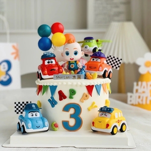 超级宝贝蛋糕摆件装饰卡通汽车男孩生日宝宝气球彩虹甜品可爱插件