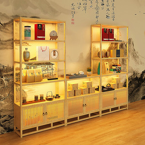 实木茶叶展示柜中式陶瓷隔断柜复古展示架茶室置物架办公室收纳柜