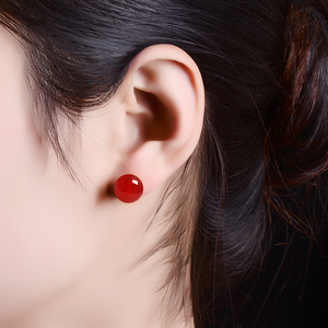 天然玛瑙耳钉气质S925纯银耳环镶嵌红玛瑙黄玛瑙高级感珍珠耳饰品