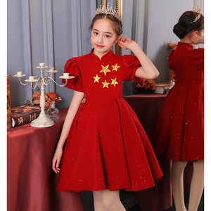 红歌合唱团演出服女童公主裙大合唱指挥主持礼服舞台朗诵服装春夏