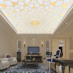 现代轻奢酒店天花板吊顶壁纸3d立体欧式客厅大堂屋顶装饰壁画墙布