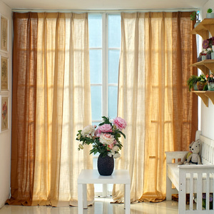 创意美式乡村咖啡驼色拼接棉麻布艺定制卧室客厅北欧简约窗帘成品