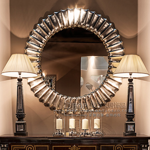 欧式艺术圆形客厅装饰镜子 美式餐边挂镜背景墙面 玄关创意壁挂镜
