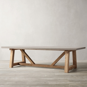 美式简约侘寂风餐桌全实木极简水泥灰复古餐桌长方形办公桌工作台