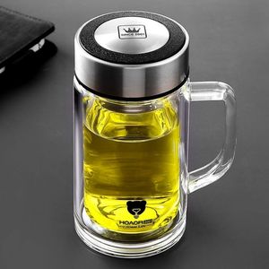 金力玻璃杯水晶双层大容量便携加厚商务男女办公车载礼品带把水杯