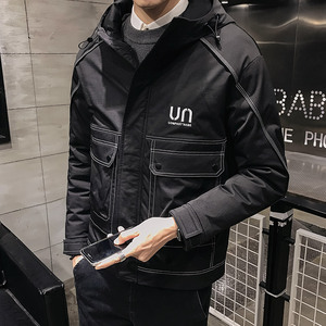 曼哈顿男装乔夫正品黑蝠社男士羽绒服连帽青春流行短款羽绒服男