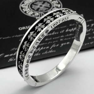 925纯银ch克罗心十字架手镯手环个性复古朋克潮牌欧美泰银手镯男