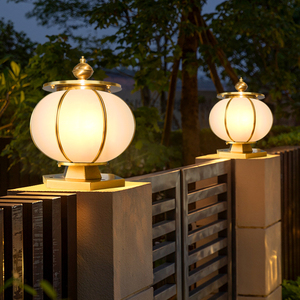 太阳能别墅庭院围墙led柱子上的门圆球柱灯户外防水大门柱头灯