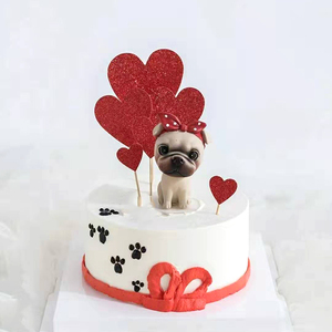 蛋糕装饰小狗萌犬巴哥狗狗带领结少女生日派对居家可爱摆件装扮
