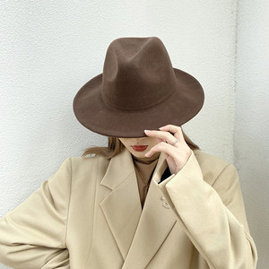 欧美英伦复古风咖色爵士帽子女秋冬百搭经典不过时光板羊毛呢礼帽