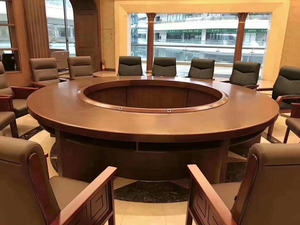 办公家具圆形双层实木皮会议桌弧形中式会客桌组合油漆商务开会桌