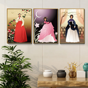 韩式风格美女图朝鲜族饭店烤肉店墙挂画韩国料理店仕女人物装饰画