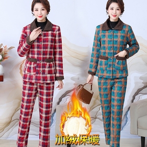冬季中老年驼绒加绒加厚棉衣棉裤两件套女士睡衣居家服保暖套装
