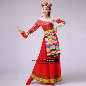 大气藏族舞蹈表演服饰女水袖藏族演出服短裙高档藏服心声藏族服装