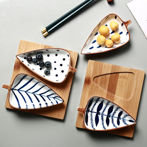 滋本家日式树叶形陶瓷小碟子家用蘸料碟小菜碟创意干果盘小吃盘子