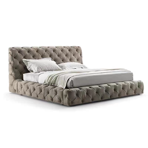 北欧风格现代极简设计师床矮靠背榻榻米床布艺白色拉扣软包床意式
