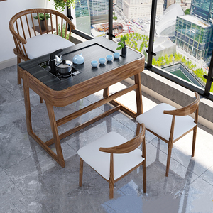 阳台小户型茶桌椅组合家用实木茶桌新中式茶桌茶具套装一体小茶台