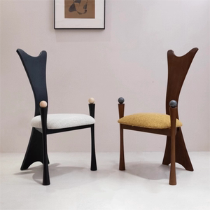 中古实木餐椅设计师高级感大理石圆球休闲椅法式现代创意靠背椅子