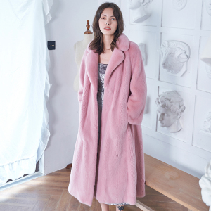 rmm皮草 粉色貂 天鹅绒西装领貂皮大衣女长款整貂简约a型进口水貂