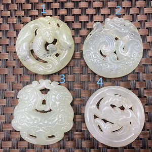 古玩玉器岫玉镂空仿古龙吊坠挂件 玉蛟龙 双兽麒麟玉佩 把件 腰佩
