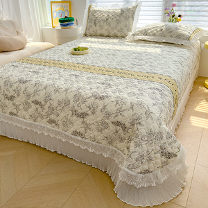 2024韩版公主风花边100全棉床盖四件套纯棉绗缝厚床单可定制床罩3