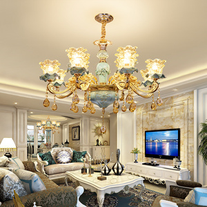 欧式吊灯客厅灯奢华大气客厅餐厅卧室水晶灯具简欧陶瓷灯包安装灯