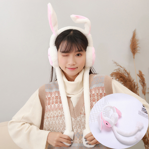抖音同款网红兔子帽兔耳罩耳朵会动冬季儿童可爱保暖防寒包耳捂子