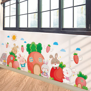 卡通兔子墙纸自粘3D立体儿童房墙面装饰贴纸踢脚线腰线墙贴画遮丑