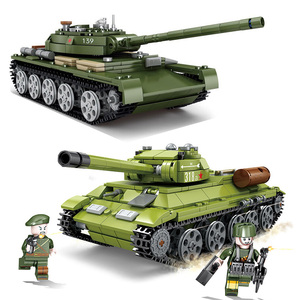 开智积木苏联T44中型坦克T34武装自行火炮防空重型装甲车拼装玩具