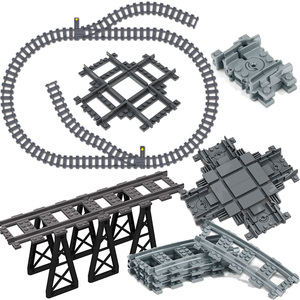 MOC积木火车轨道分叉十字铁轨岔道扩展升级配件高架桥DIY拼装玩具