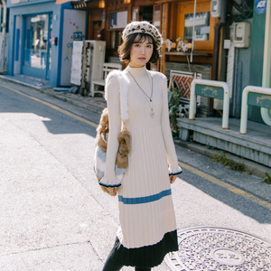 古拉良品gula定制秋冬百褶毛衣裙中长款半高领修