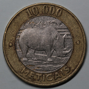 (衍蚨轩)外币莫桑比克10000梅蒂卡尔黑犀牛双色硬币26.6mm-434