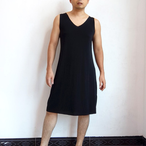 冰丝无痕连衣裙男士可穿大码性感睡裙修身背心加长款女性化睡衣夏