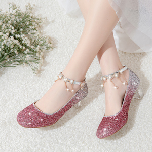 女童高跟鞋2021年新款夏季爱莎公主鞋儿童水晶鞋小模特走秀演出鞋
