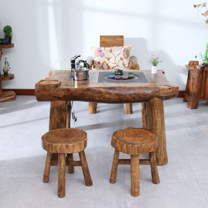樟木中式茶桌 实木大板椅组合复古家用功夫茶台 茶几简约客厅原木