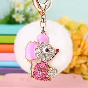 水钻老鼠汽车钥匙扣女可爱韩国创意獭兔毛绒包包挂件钥匙链圈礼品
