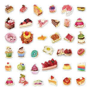 蛋糕甜点手帐贴纸包36枚水彩蛋糕食物模切哑光不透明贴纸直接贴