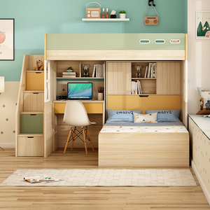 错位型上下床交错式儿童床带书桌一体上床下桌高低床小户型省空间