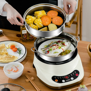 电煮锅多功能家用不粘锅一体电饭锅宿舍万能锅小型炒菜电蒸锅三层